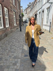 Golden Beige Checked Oversized Blazer