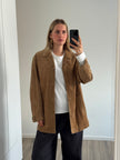 Light Beige Vintage Suede Jacket, Oversized Blazer Style