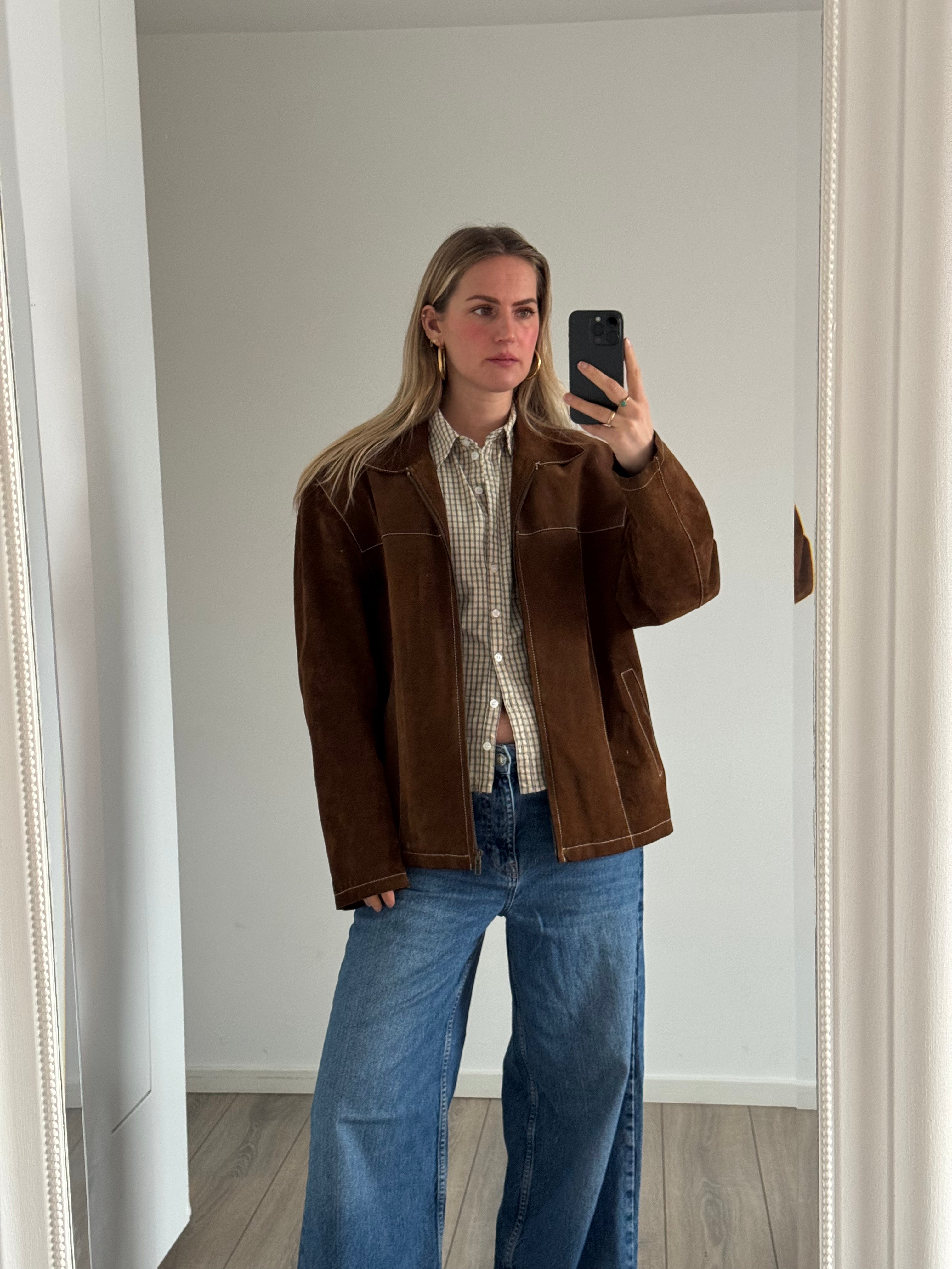 Camel Suede Jacket with Contrast Stitching