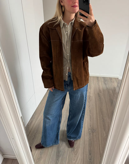 Camel Suede Jacket with Contrast Stitching