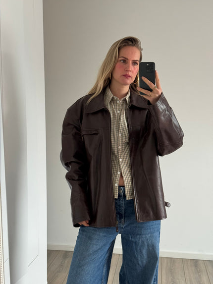 Super oversized brown leather vintage jacket