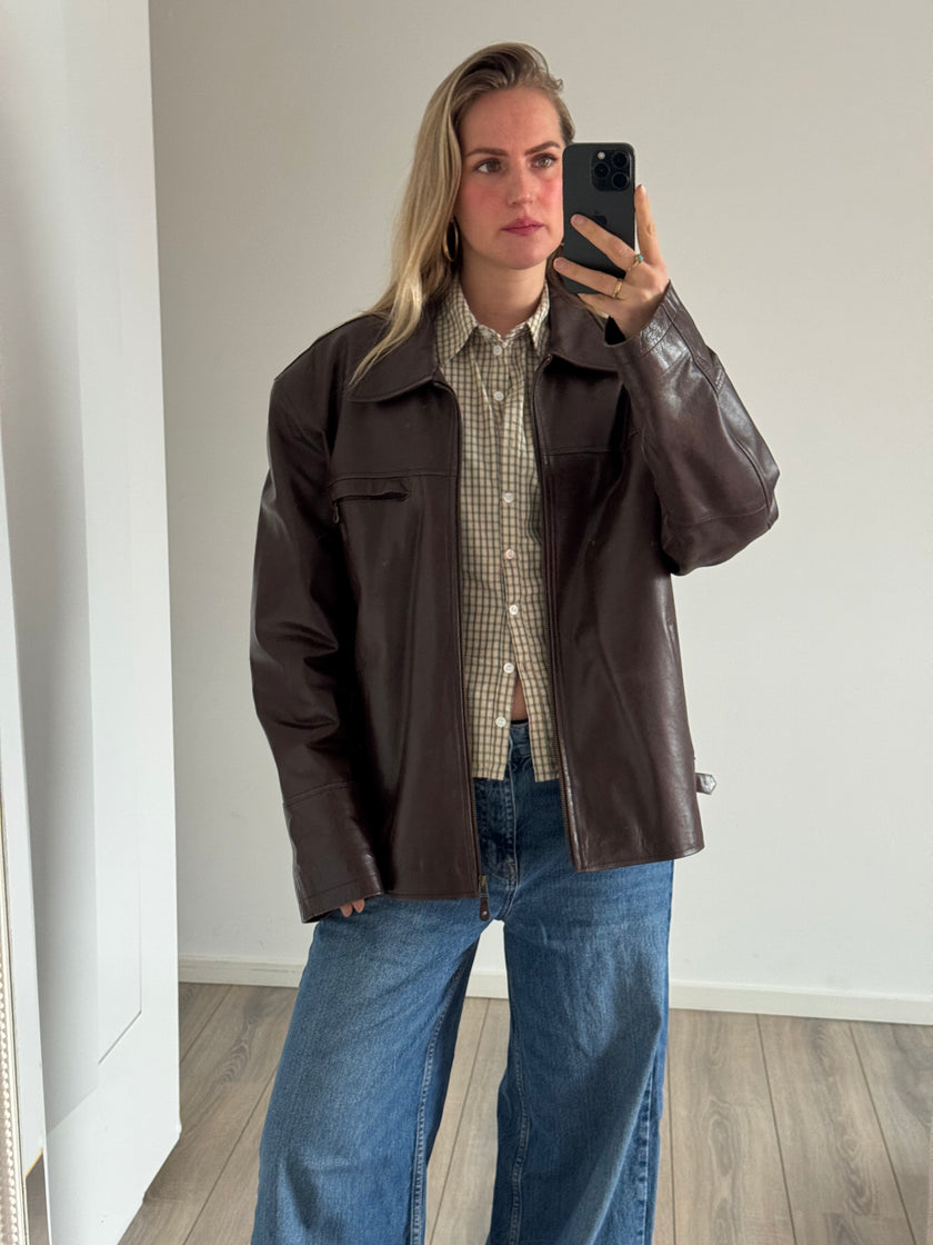 Super oversized brown leather vintage jacket