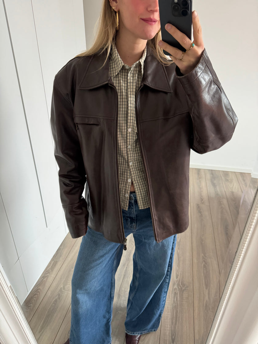 Super oversized brown leather vintage jacket