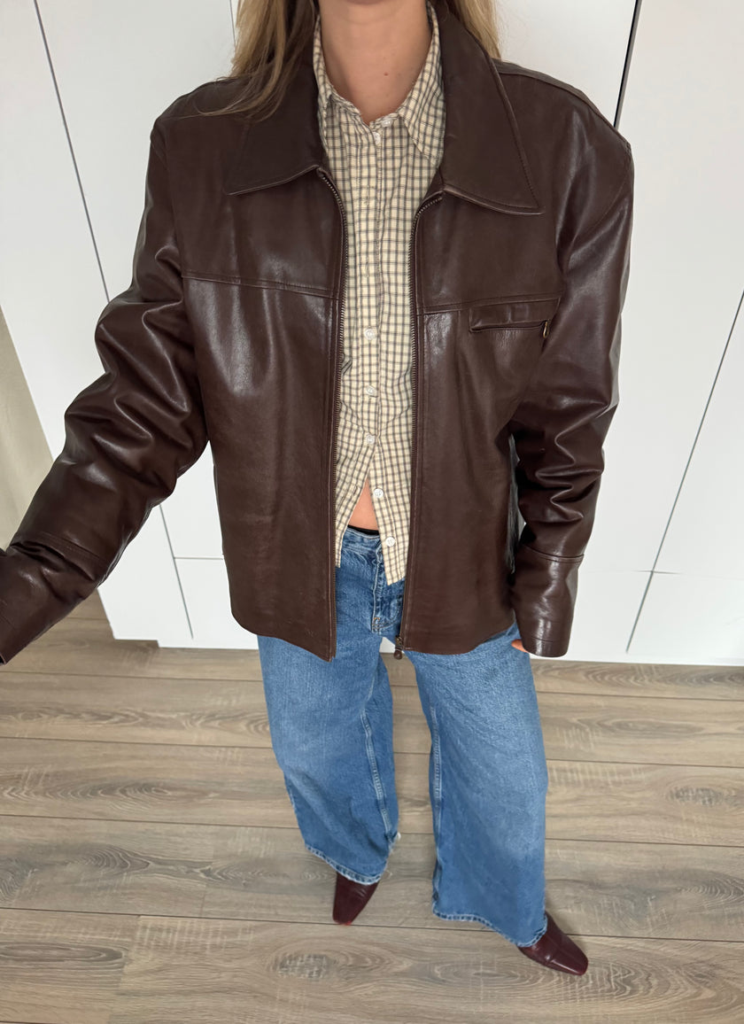 Super oversized brown leather vintage jacket