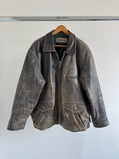 Grey Distressed Leather Jacket
