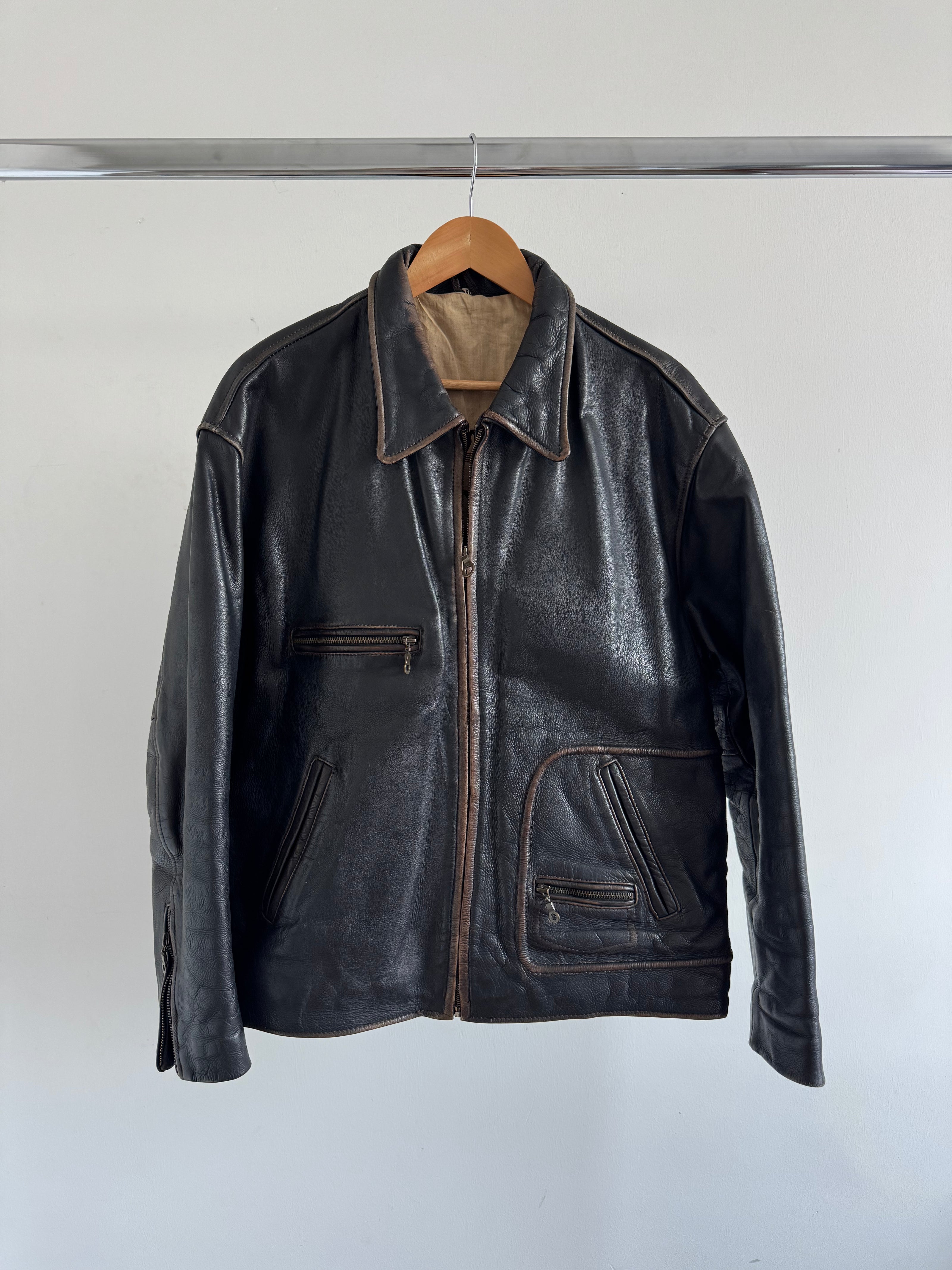 Oversized Black 'Worn' Leather Jacket