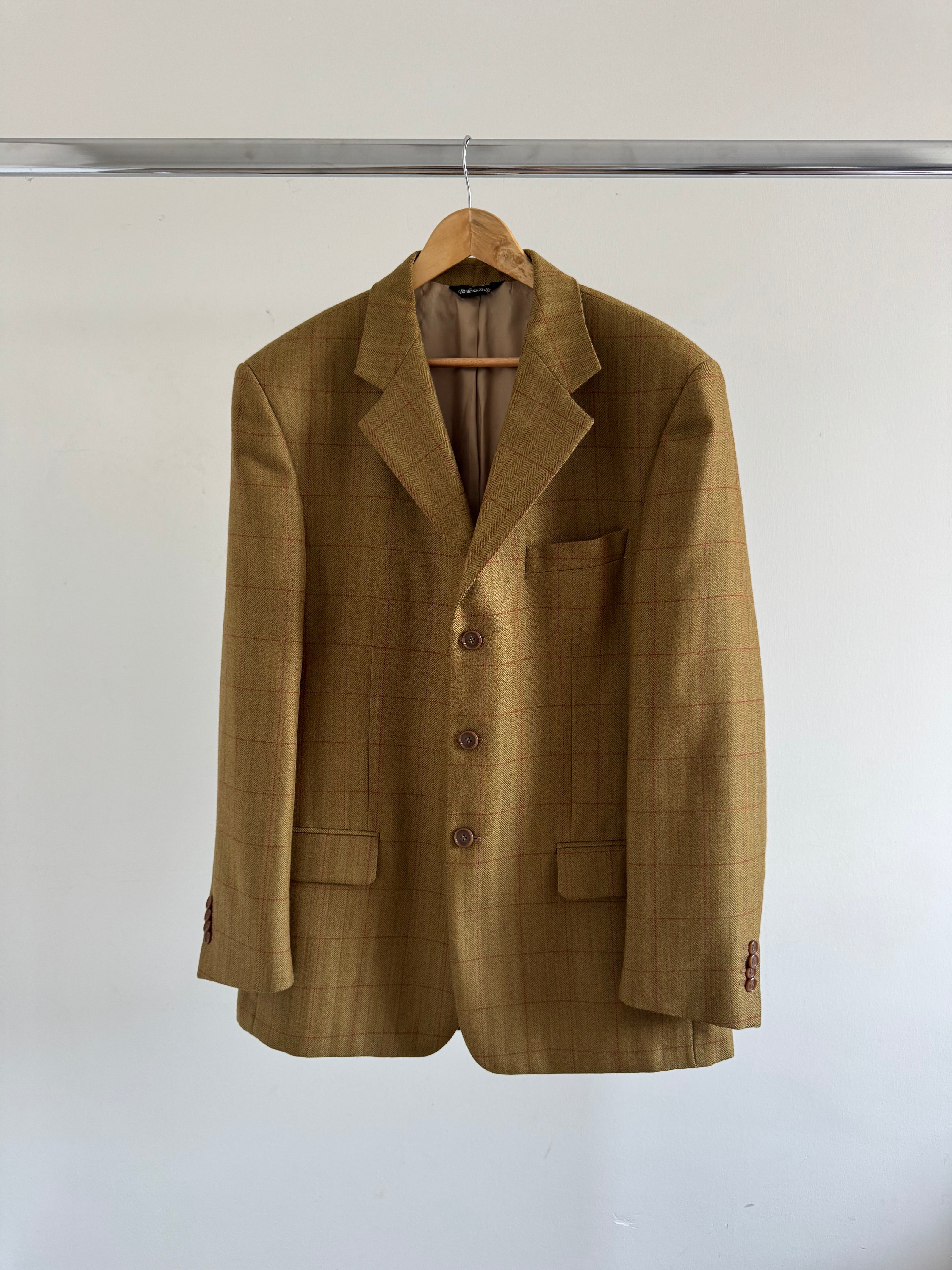 Golden Beige Checked Oversized Blazer