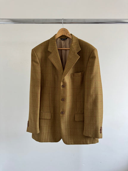 Golden Beige Checked Oversized Blazer