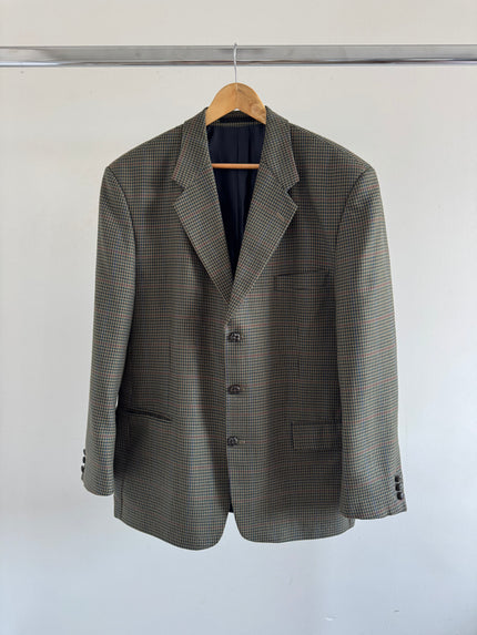 Grey/Dark Green Checked Oversized Blazer