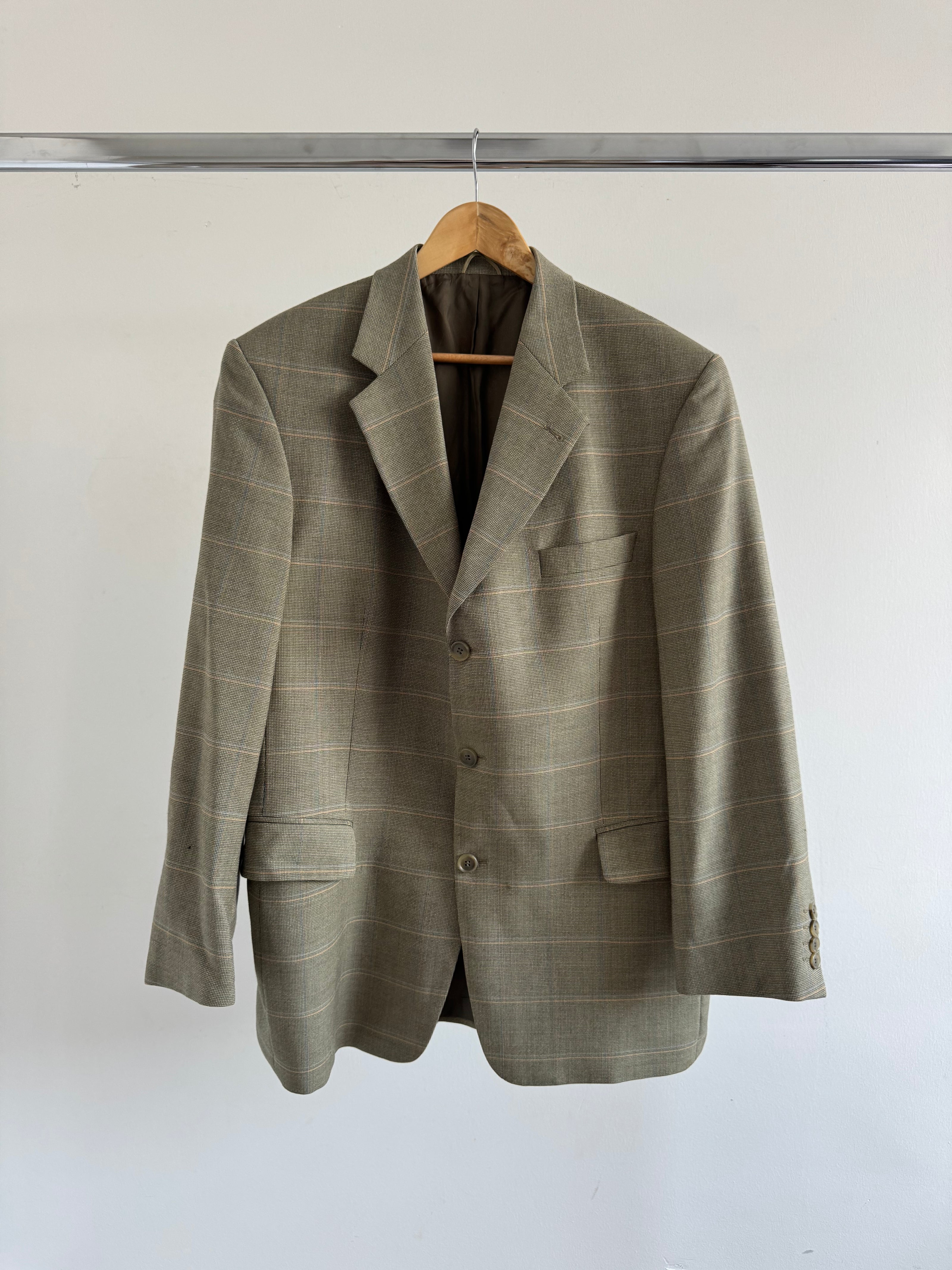 Beige Khaki Checked Vintage Blazer