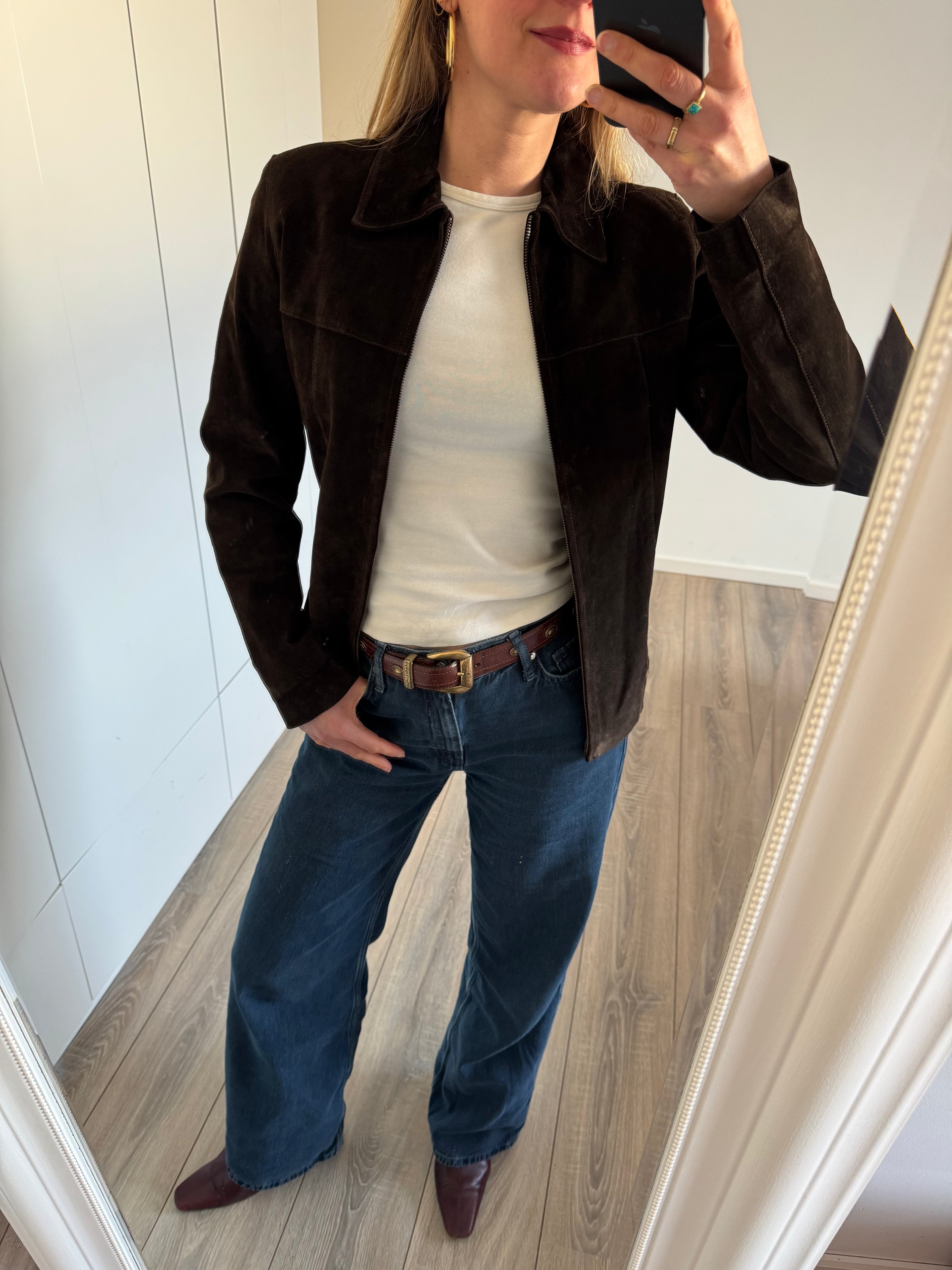 Dark Brown Fitted Suede Vintage Jacket