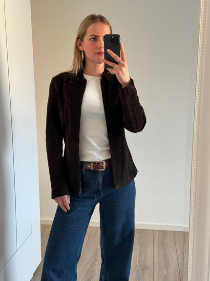 Dark Brown Fitted Suede Vintage Jacket