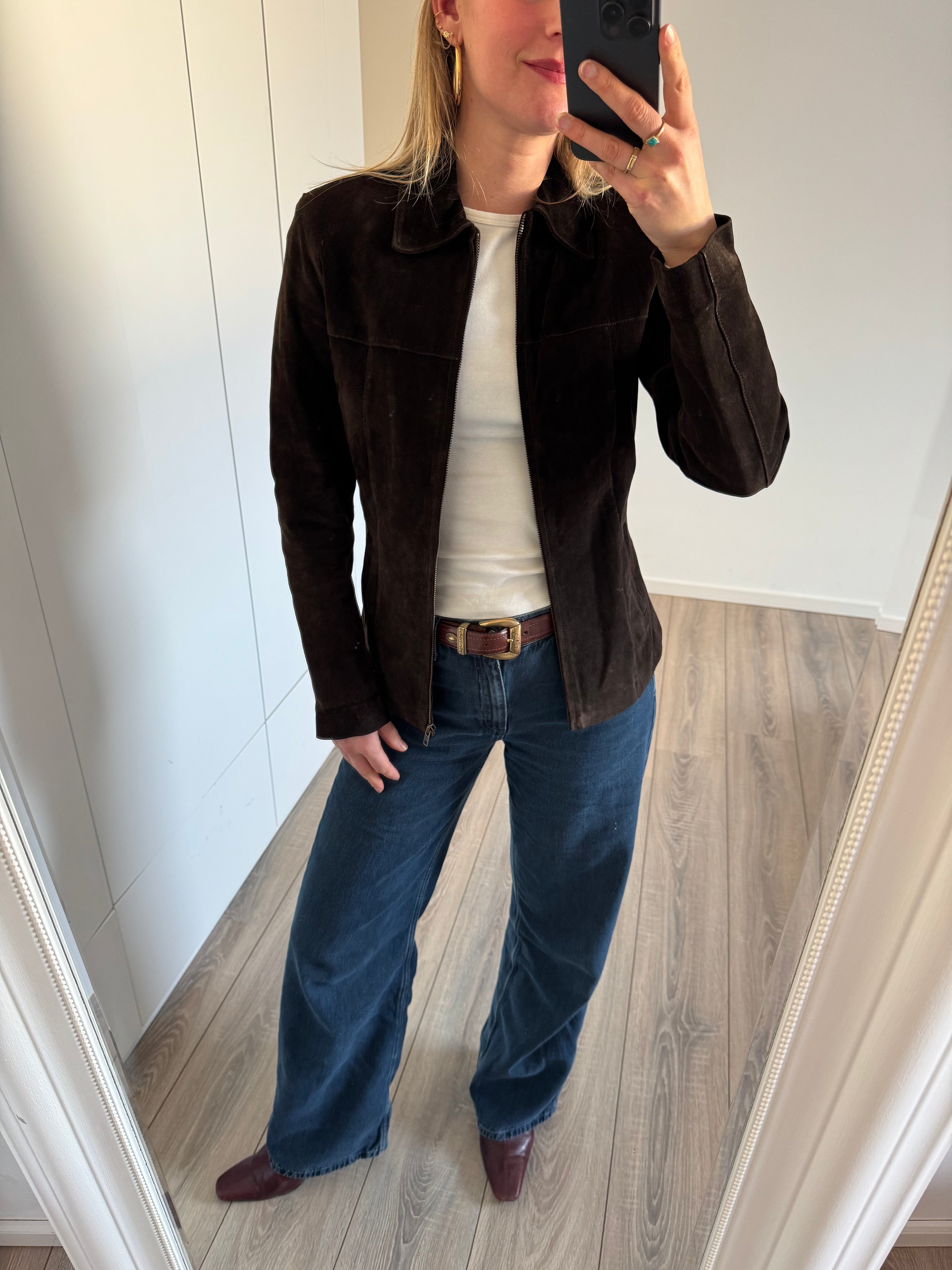 Dark Brown Fitted Suede Vintage Jacket