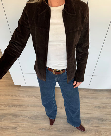 Dark Brown Fitted Suede Vintage Jacket