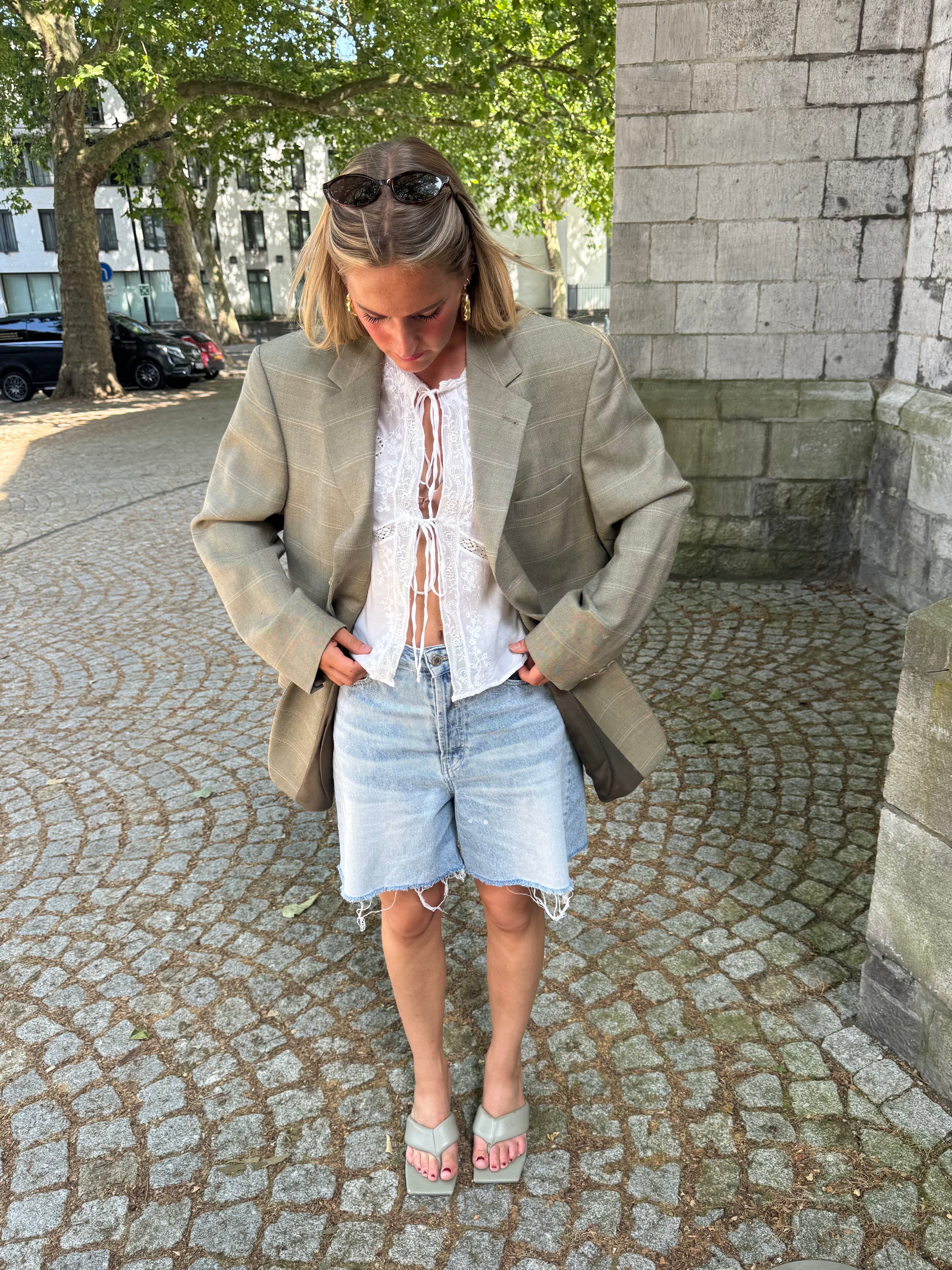 Beige Khaki Checked Vintage Blazer