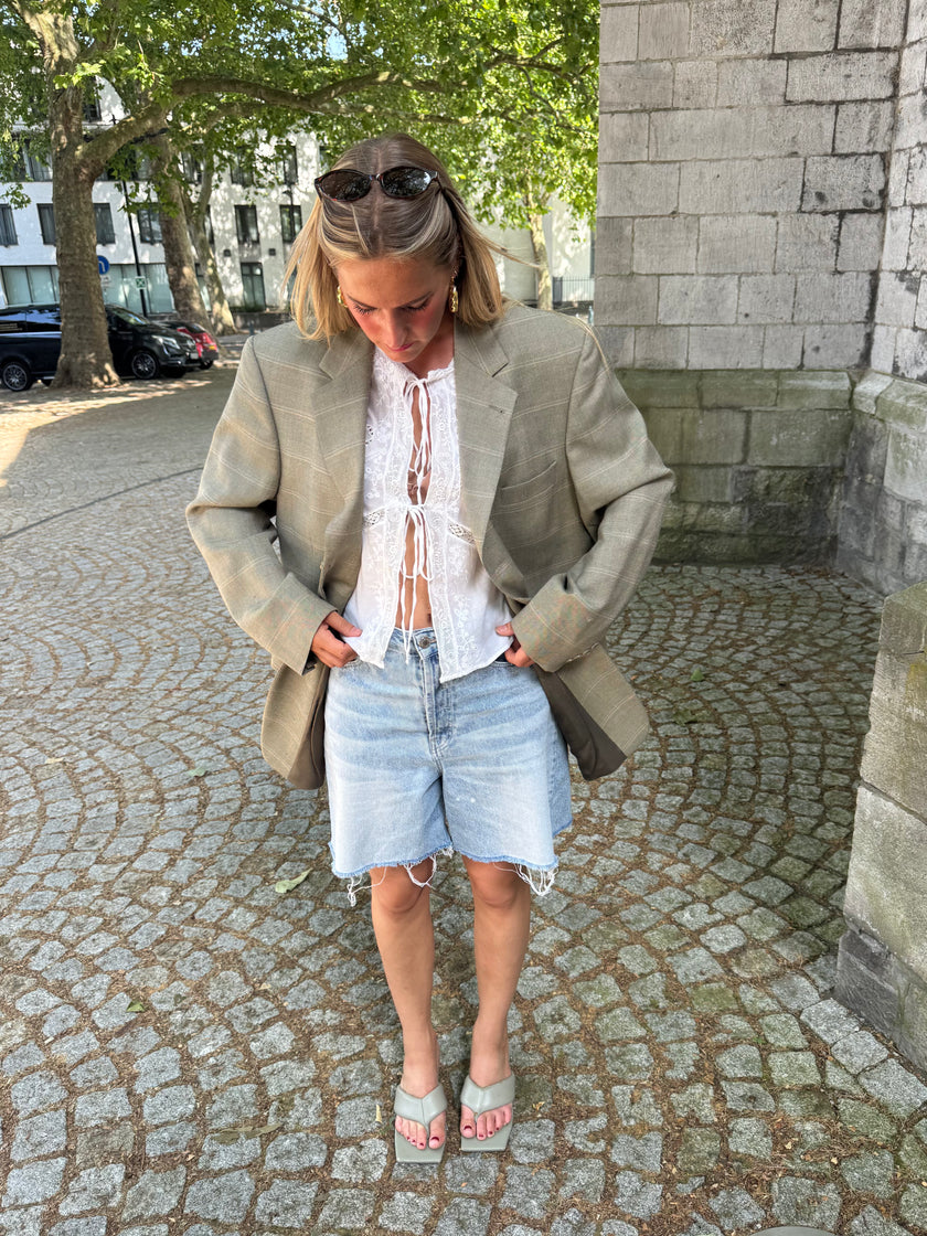 Beige Khaki Checked Vintage Blazer