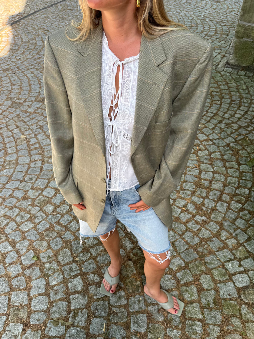 Beige Khaki Checked Vintage Blazer