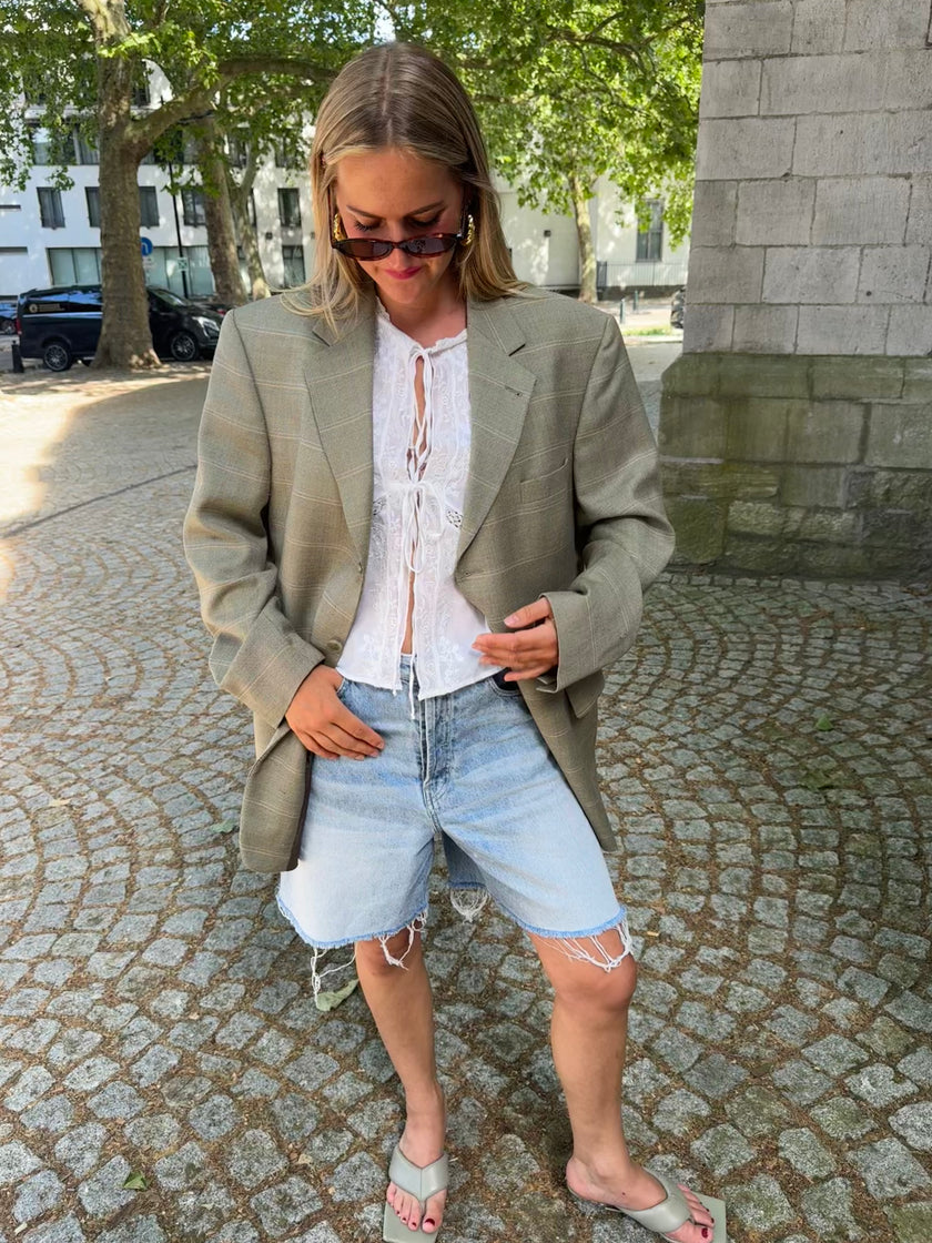 Beige Khaki Checked Vintage Blazer