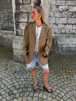 Beige Brown Oversized Checked Blazer