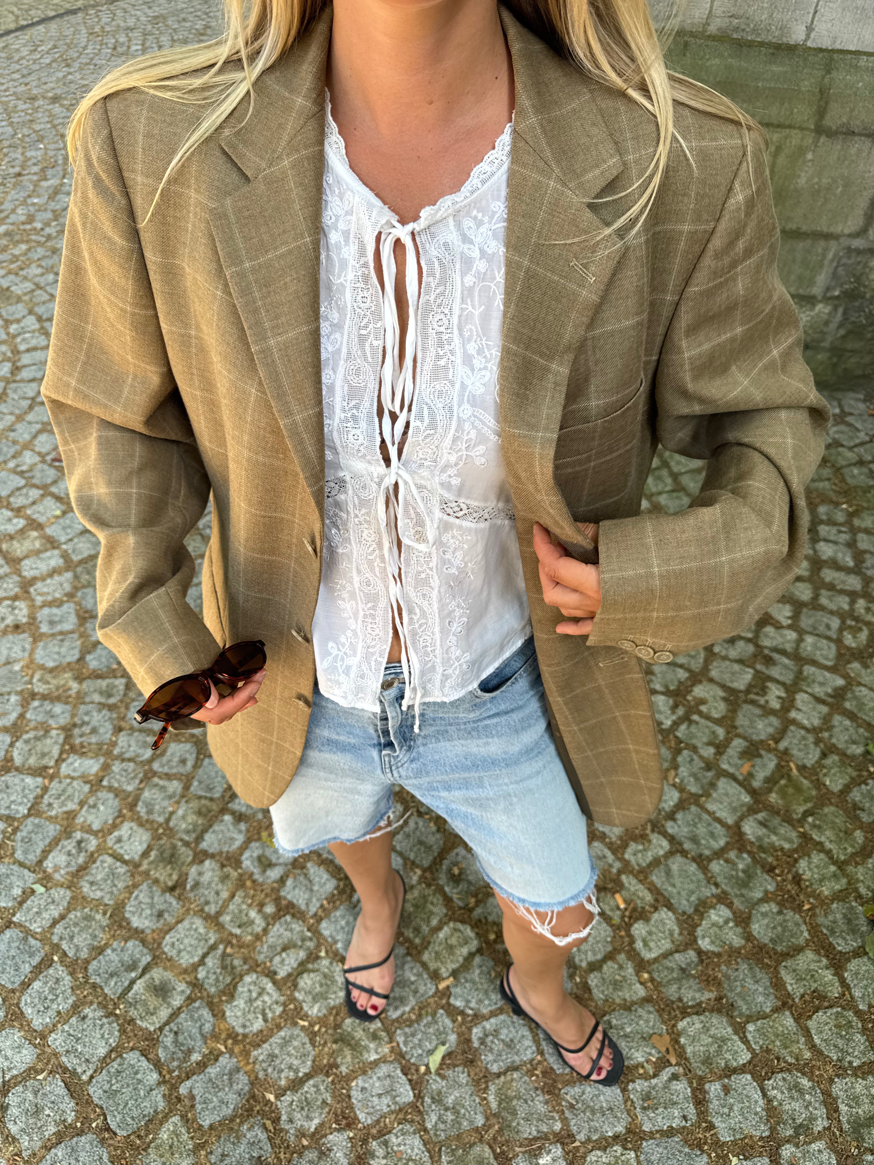 Beige Brown Oversized Checked Blazer