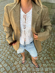 Beige Brown Oversized Checked Blazer