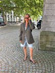 Grey/Dark Green Checked Oversized Blazer