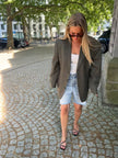 Grey/Dark Green Checked Oversized Blazer