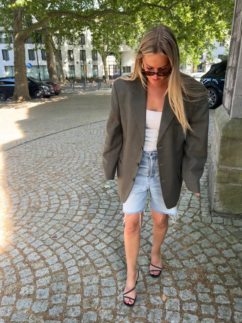 Grey/Dark Green Checked Oversized Blazer
