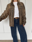 Distressed Rustic Brown Oversized Leather Jacket
