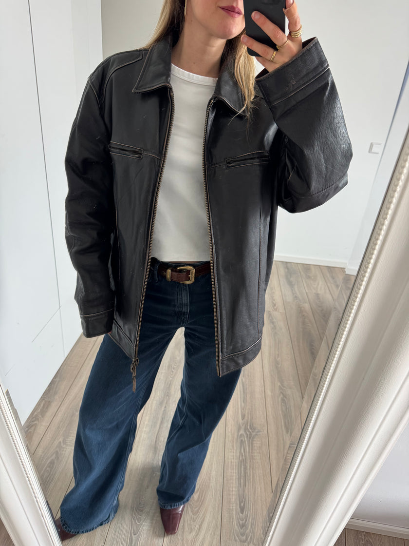 Super Oversized Black Vintage Leather Jacket