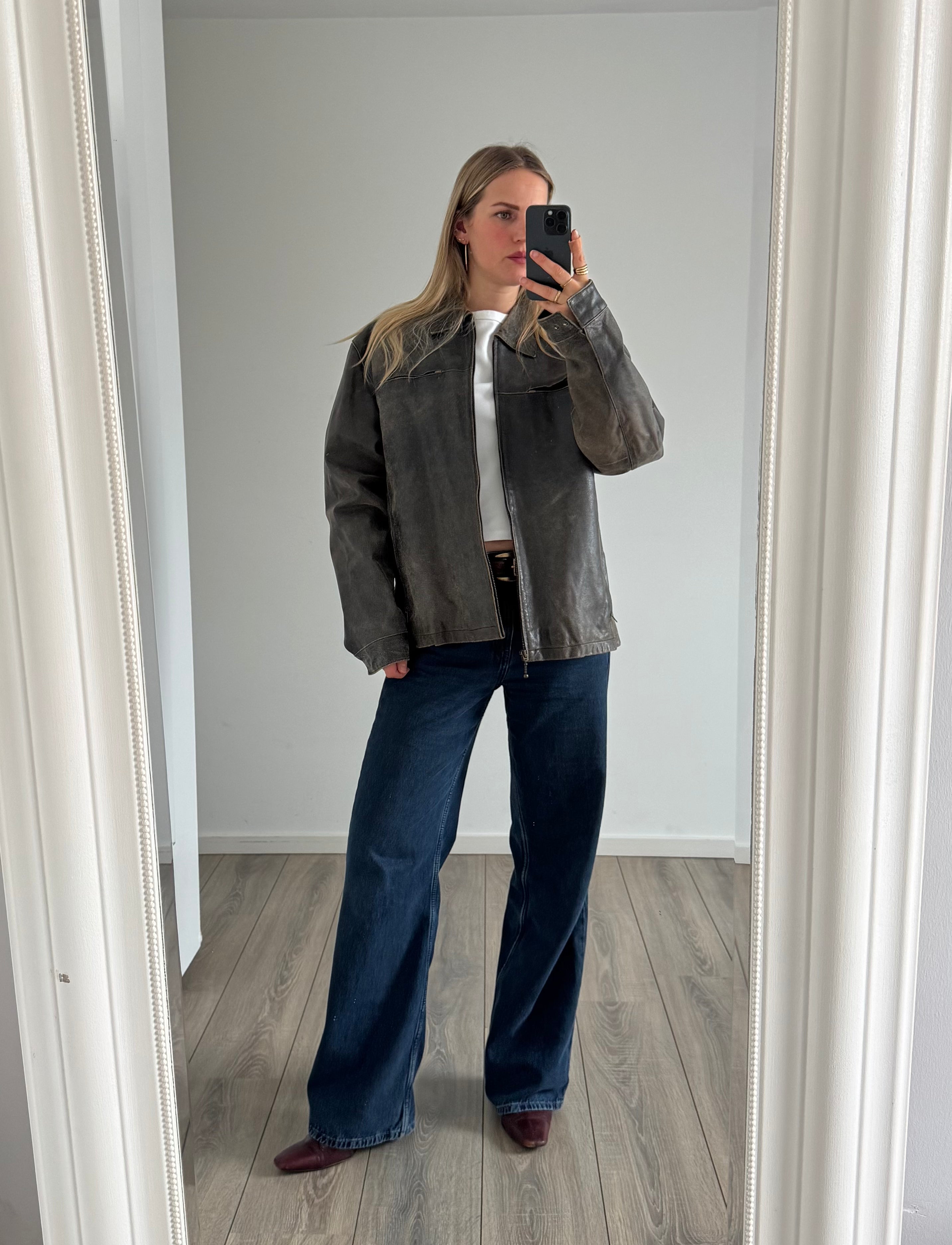 Grey Rustic Leather Vintage Jacket