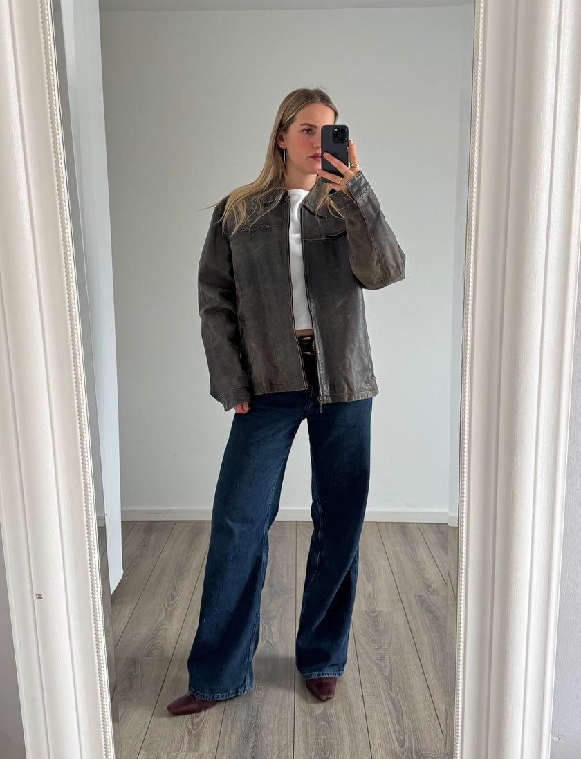 Grey Rustic Leather Vintage Jacket