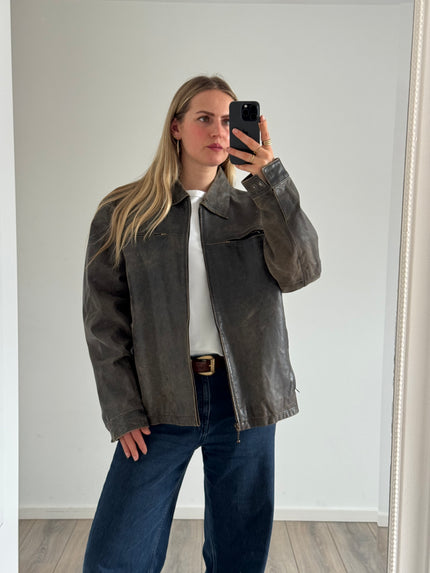 Grey Rustic Leather Vintage Jacket