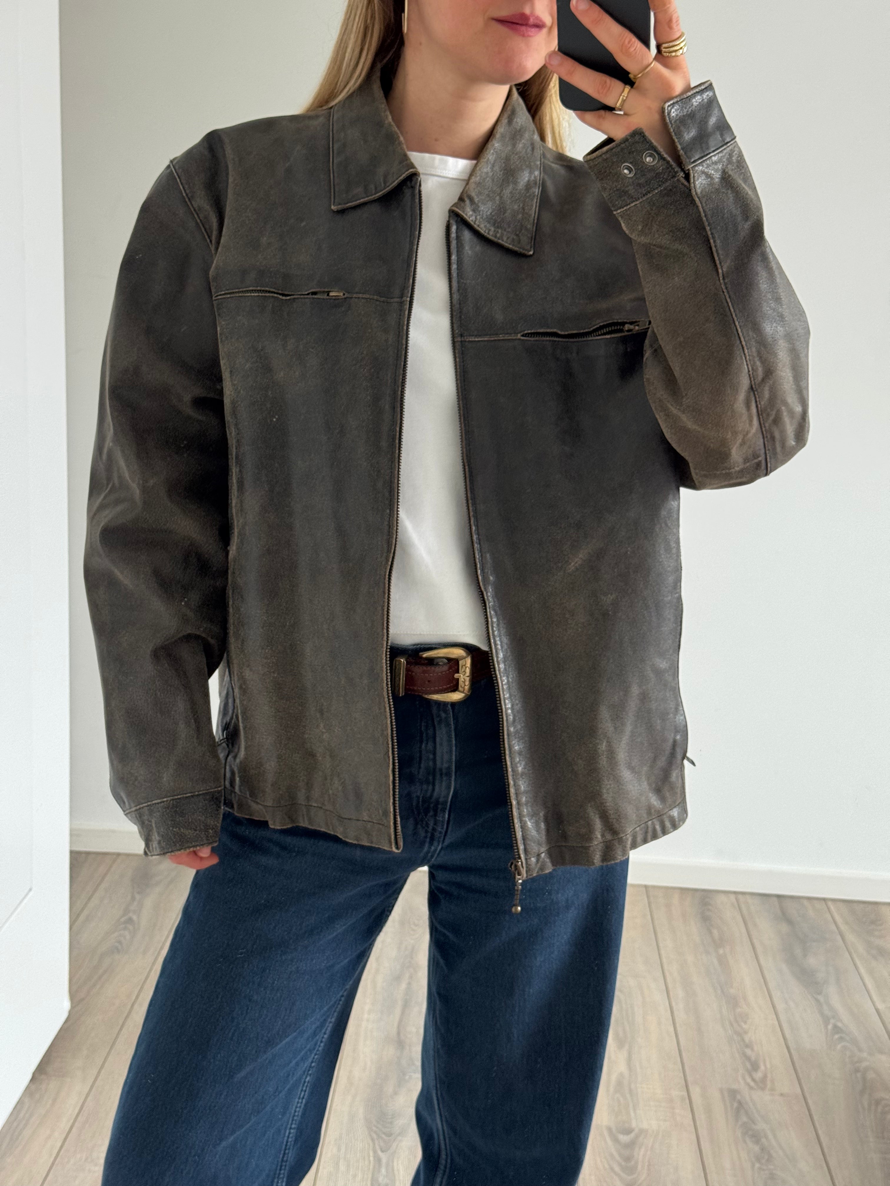 Grey Rustic Leather Vintage Jacket