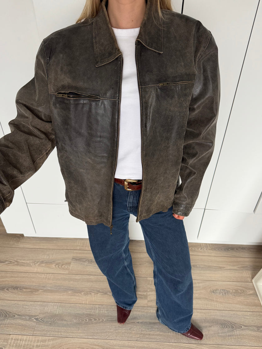 Grey Rustic Leather Vintage Jacket