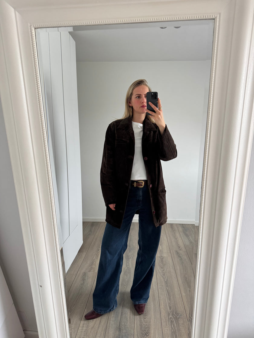 Trending Oversized Brown Suede Vintage Coat
