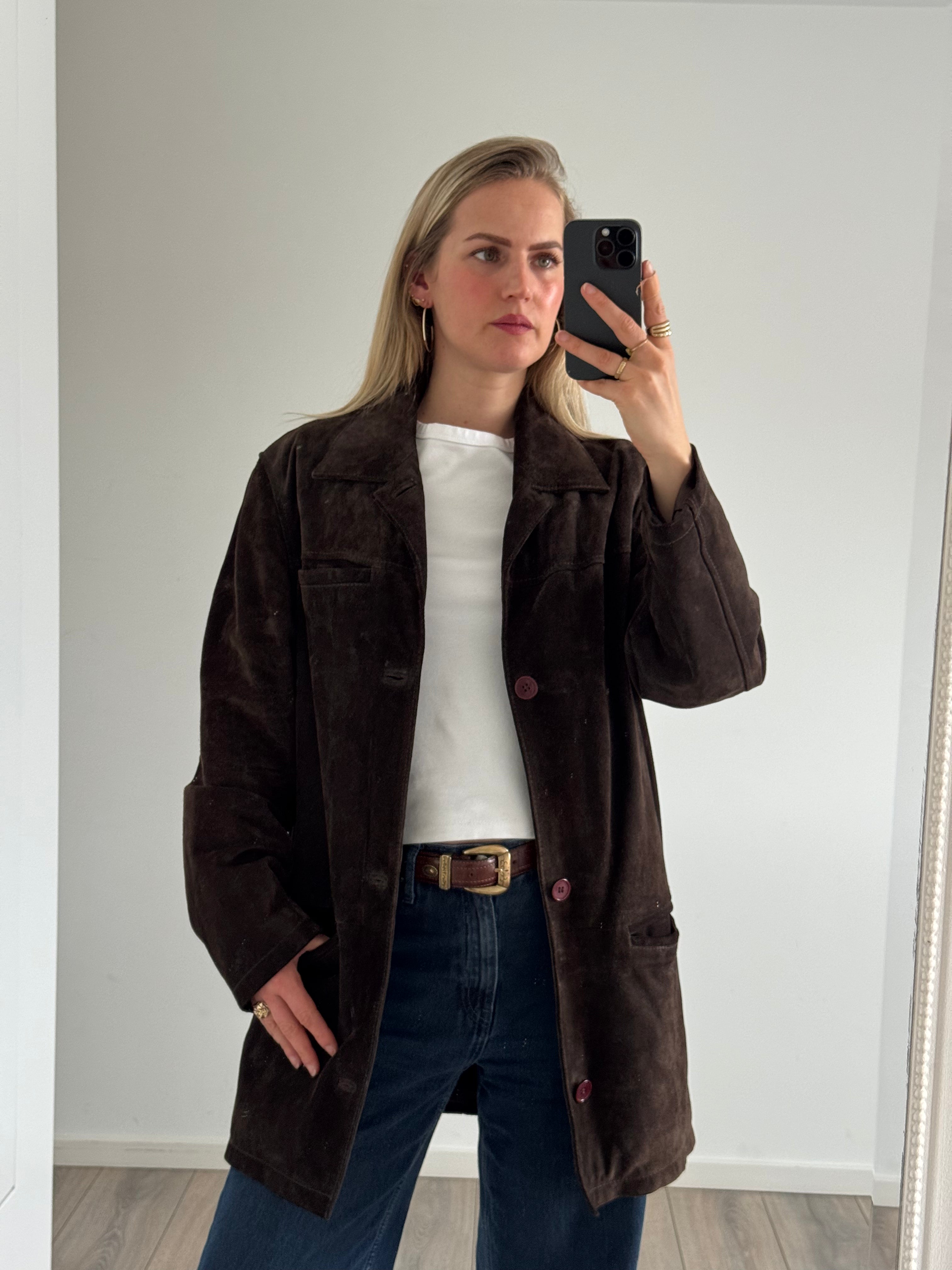 Trending Oversized Brown Suede Vintage Coat