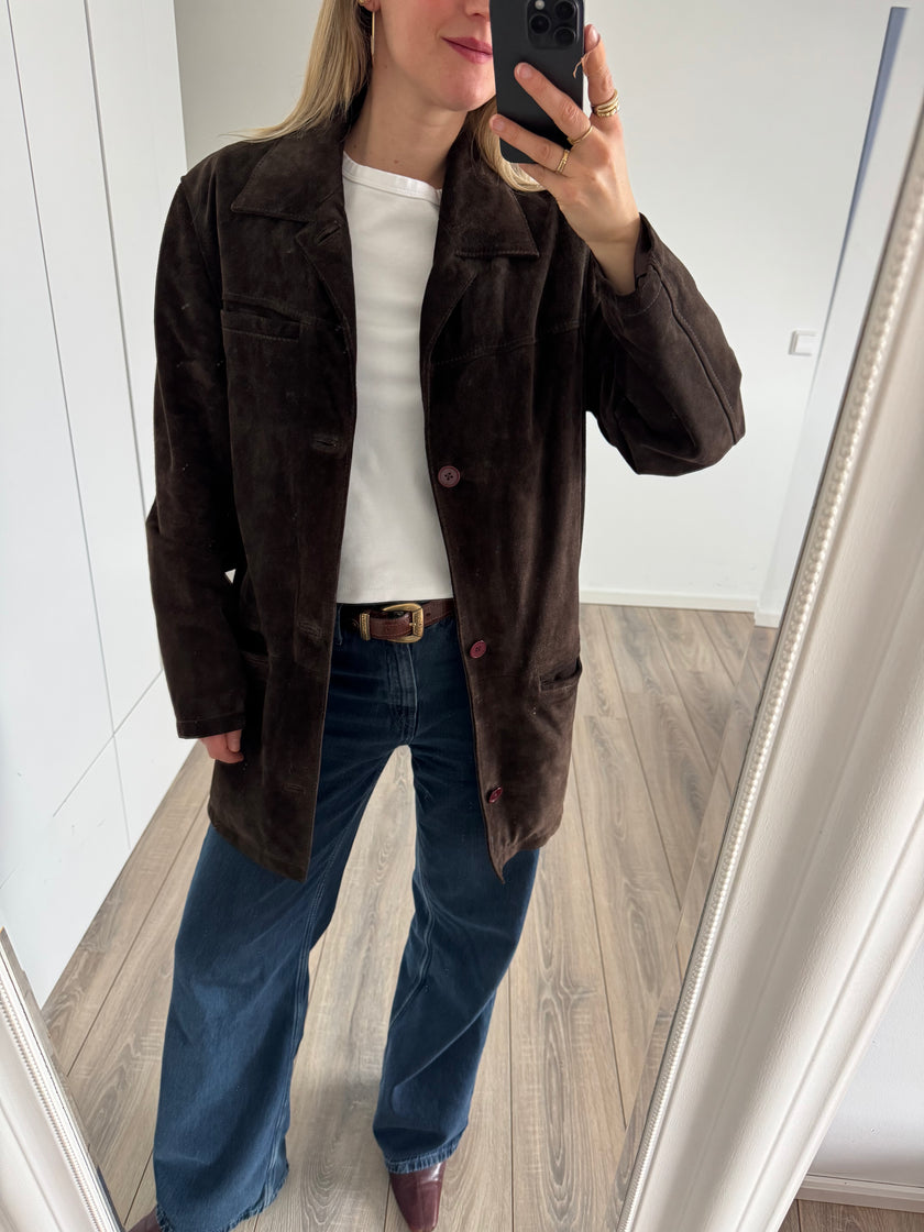 Trending Oversized Brown Suede Vintage Coat