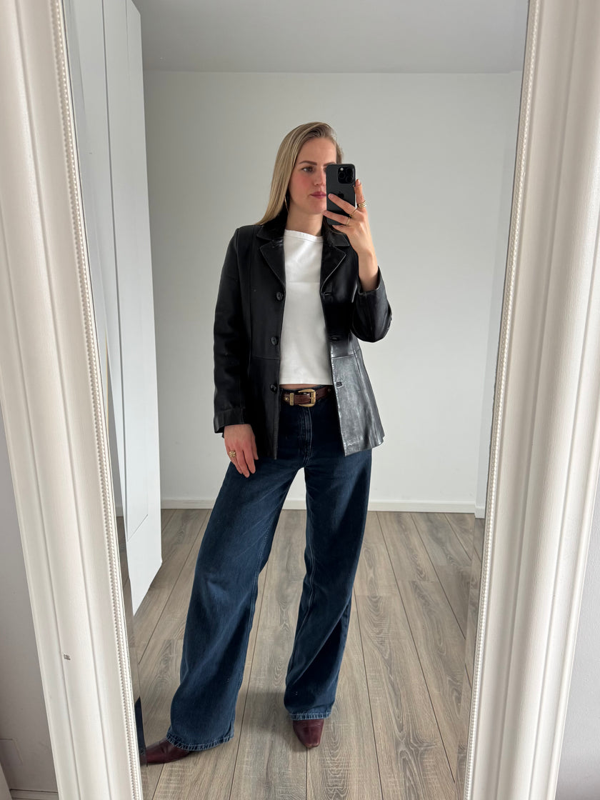 Fitted Black Leather Blazer