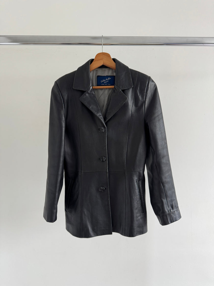 Fitted Black Leather Blazer