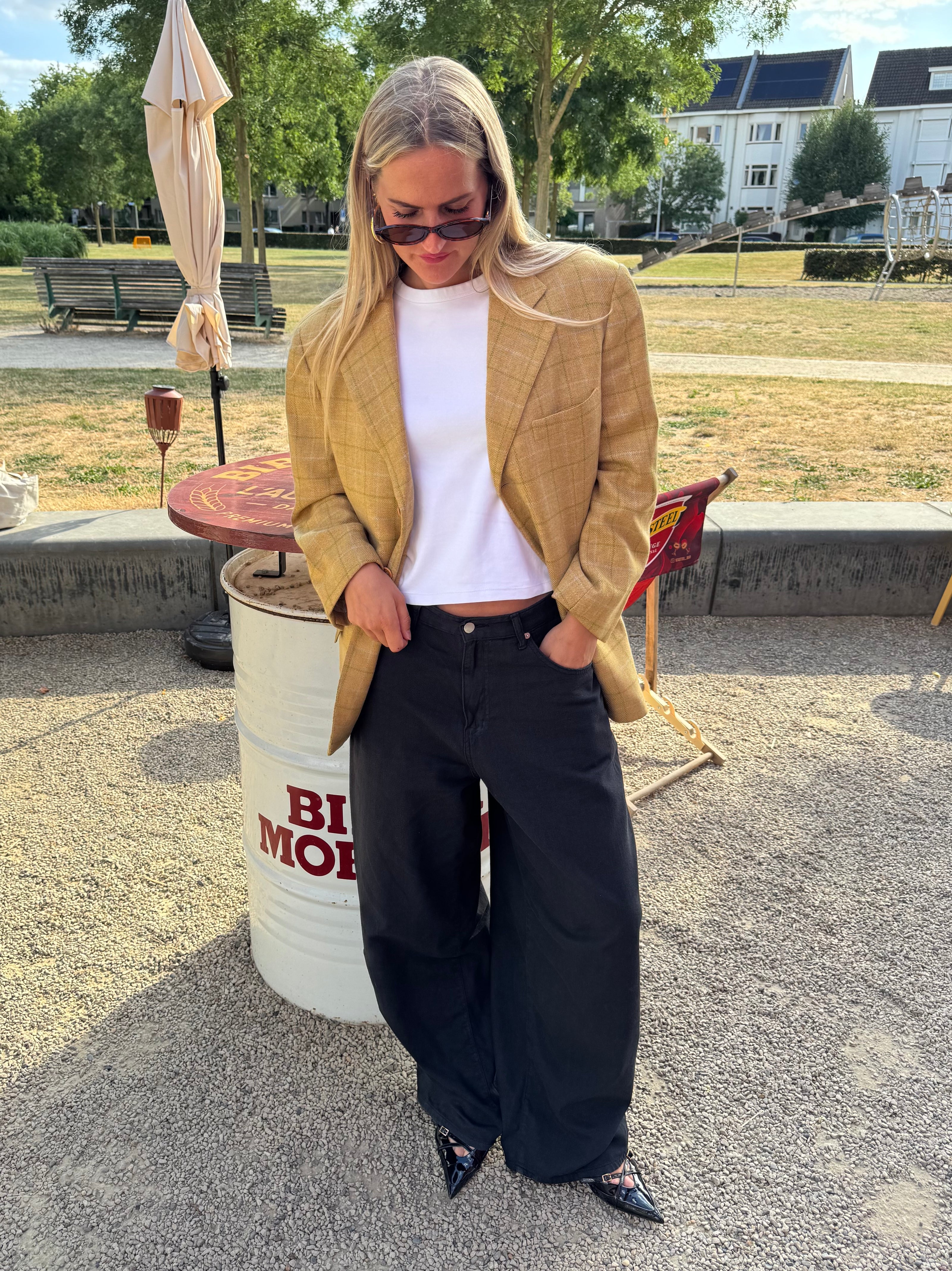 Khaki Beige Checked Blazer