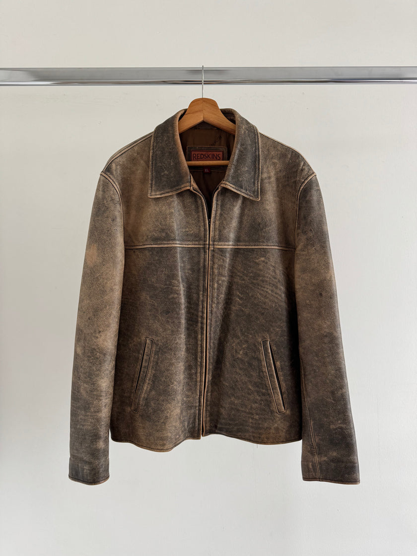 Distressed Rustic Brown Oversized Leather Jacket