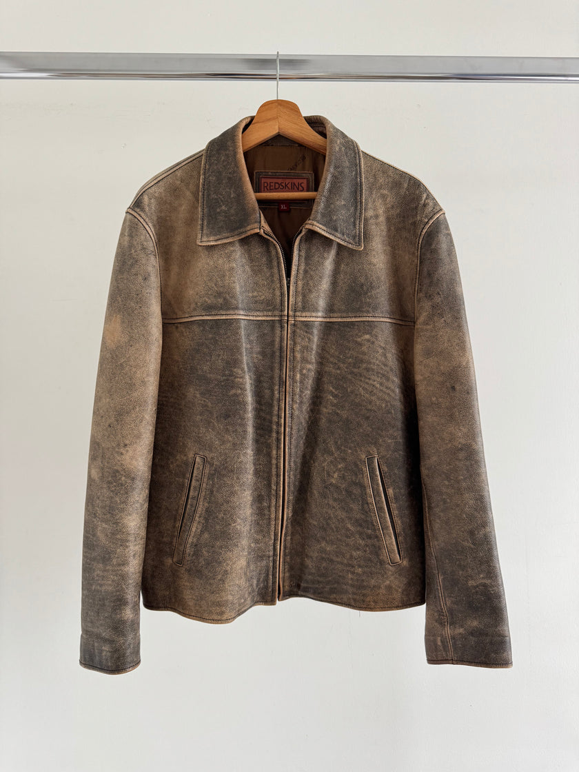 Distressed Rustic Brown Oversized Leather Jacket
