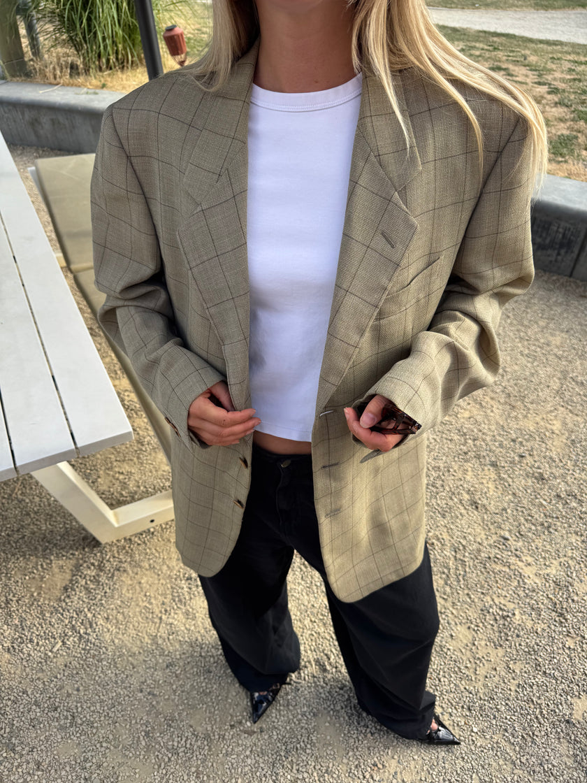 Grey Beige Checked Blazer