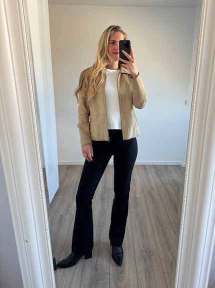 Light Beige Suede Fitted Vintage Jacket