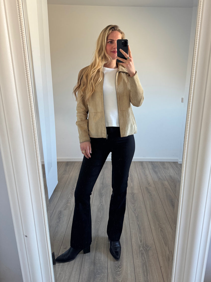 Light Beige Suede Fitted Vintage Jacket