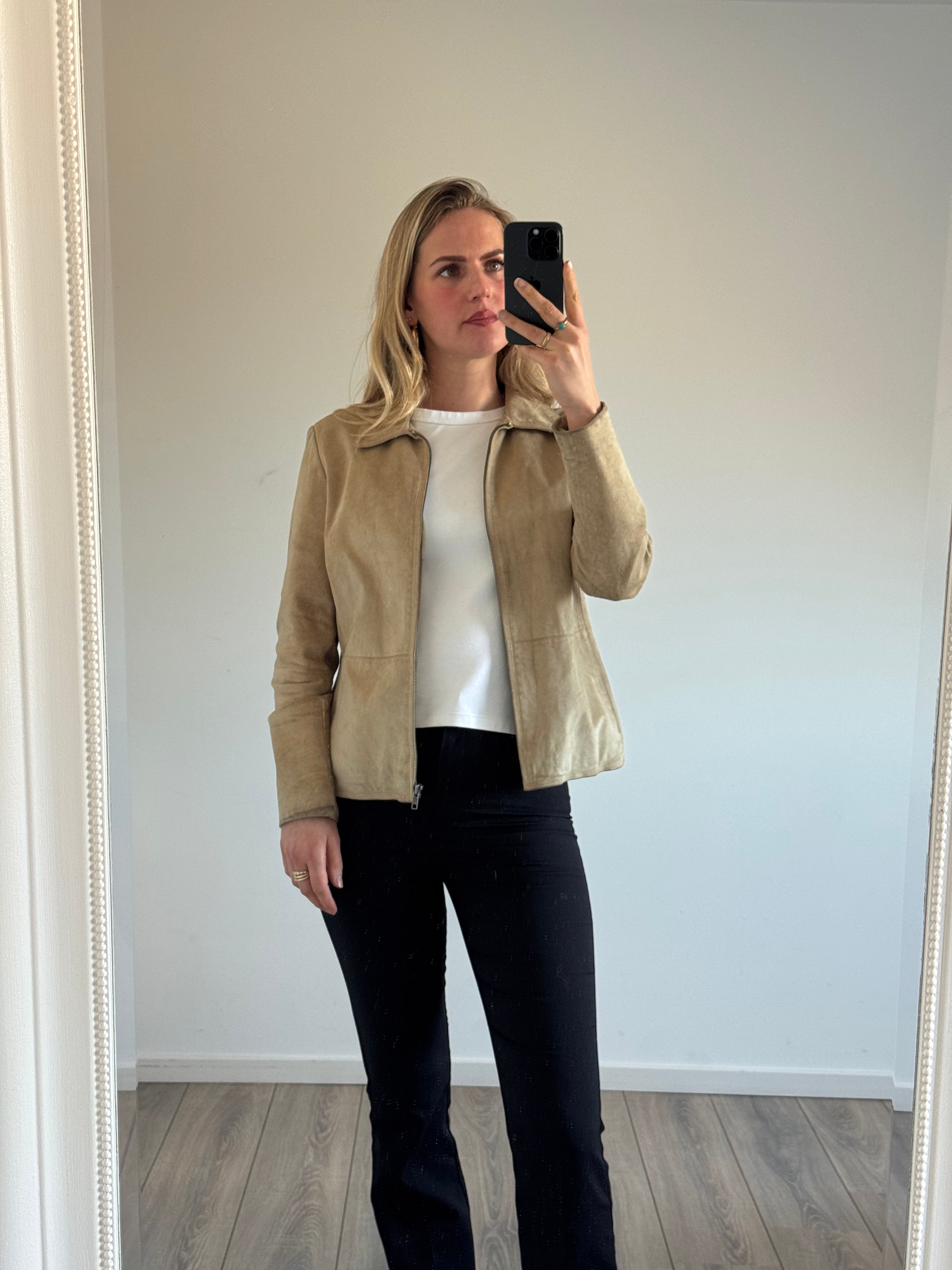 Light Beige Suede Fitted Vintage Jacket