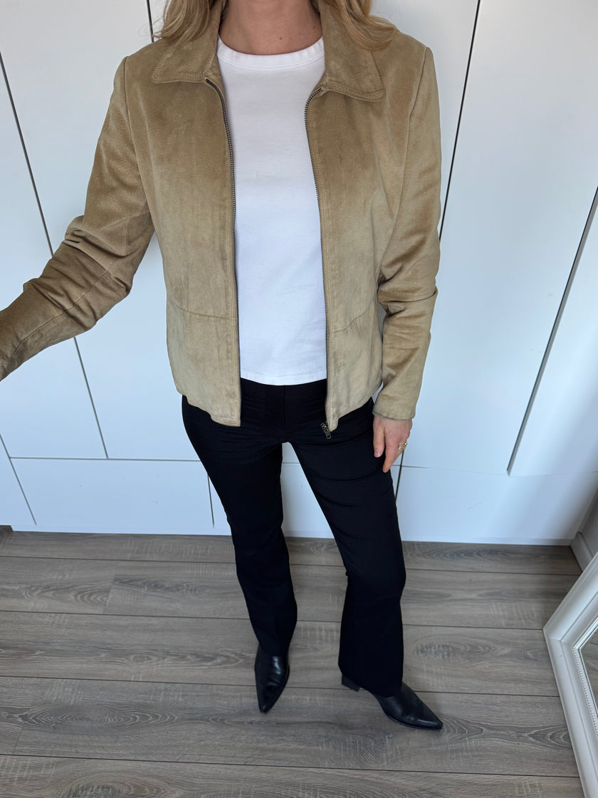 Light Beige Suede Fitted Vintage Jacket