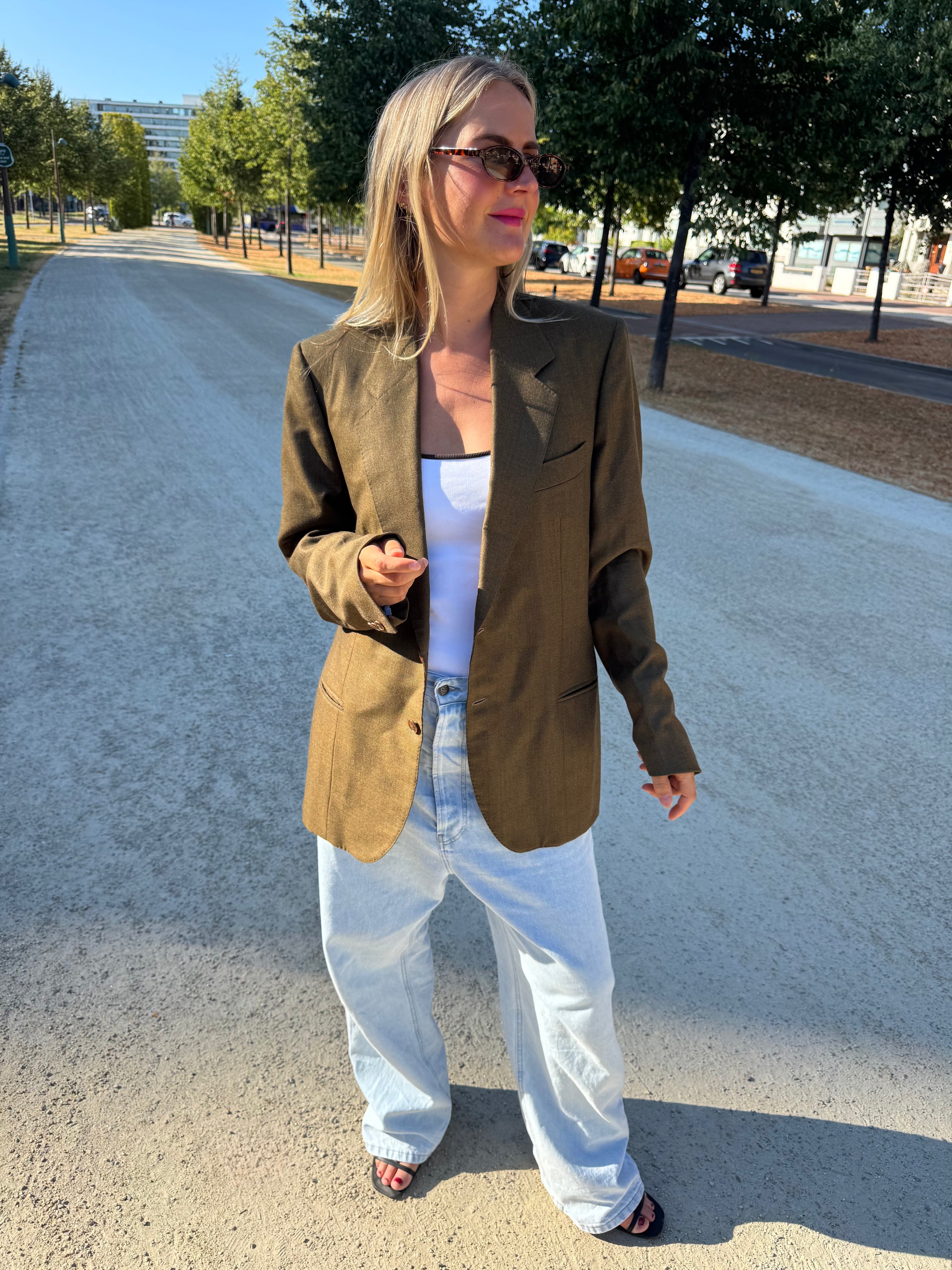 Dark Green / Brown Checked Oversized Blazer