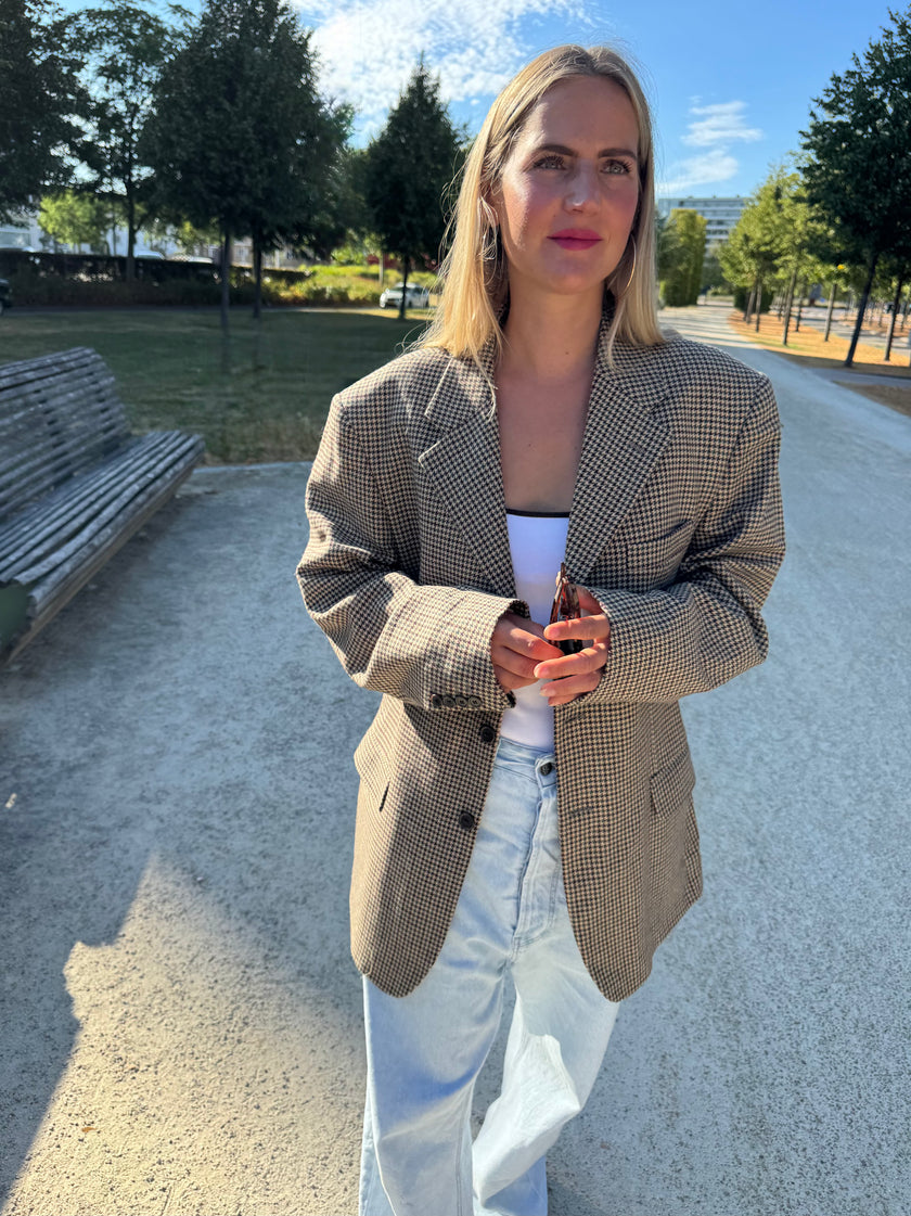 Oversized Beige/Brown Checked Vintage Blazer